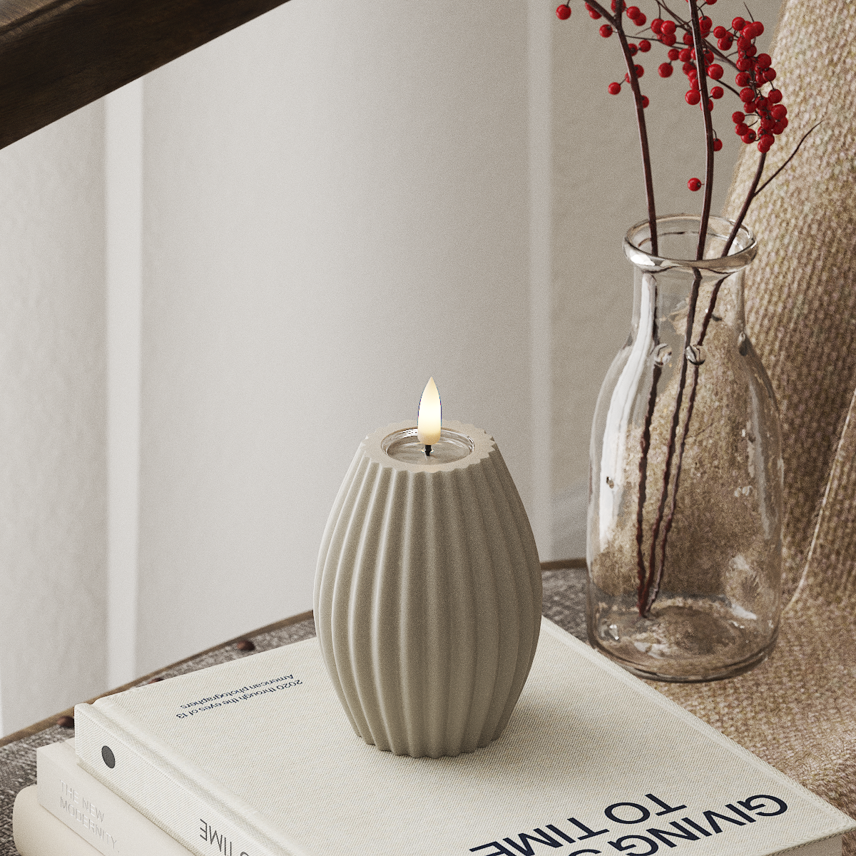 LED Ribbed candle D 7.5 x H 10 cm Sand – DeluxeHomeartShop
