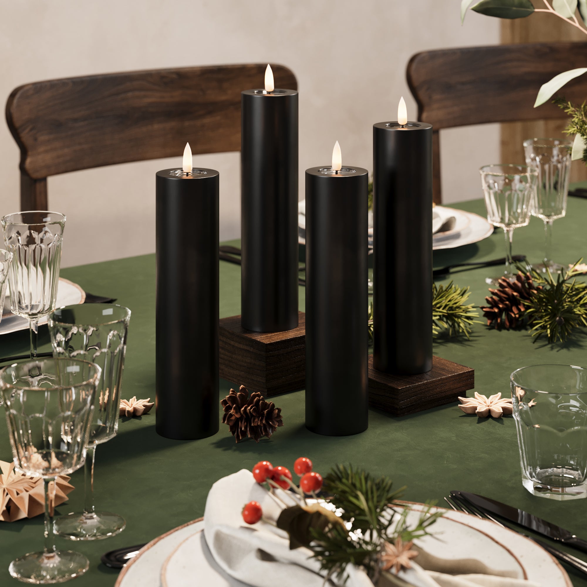 LED Pillar candle Ø 5 x 20 cm Black - 4 pcs