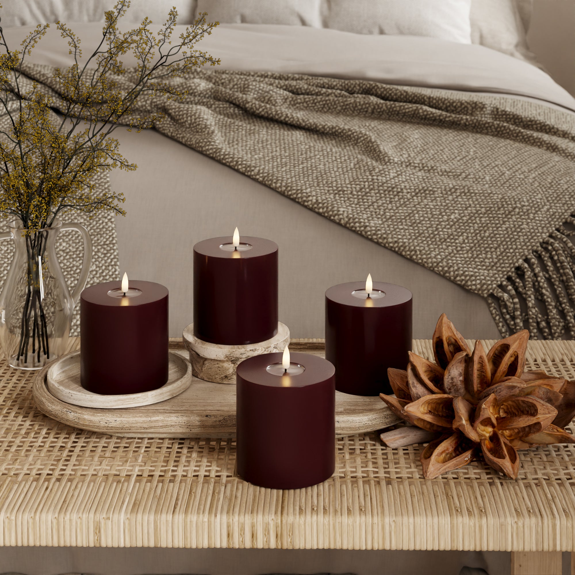 LED Pillar candle Ø 10 x 10 cm Burgundy - 4 pcs