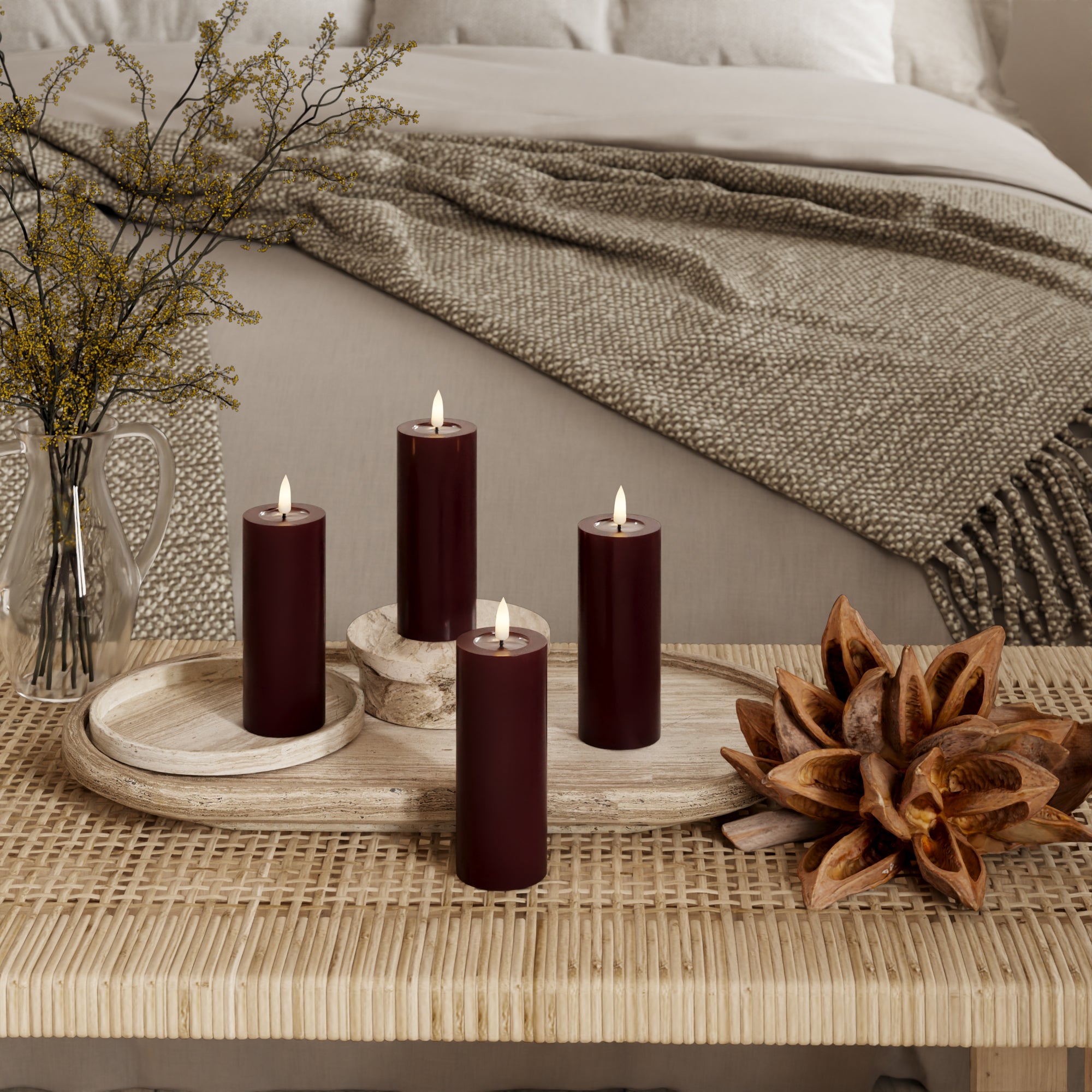 LED Pillar candle Ø 5 x 12.5 cm Burgundy - 4 pcs