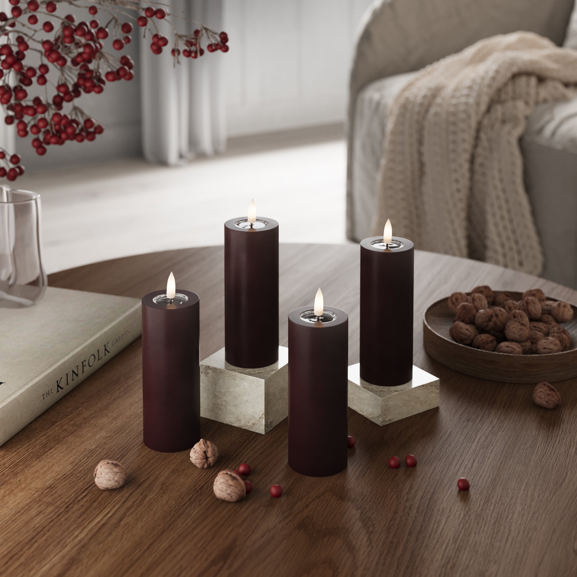 LED Pillar candle Ø 5 x 12.5 cm Burgundy - 4 pcs