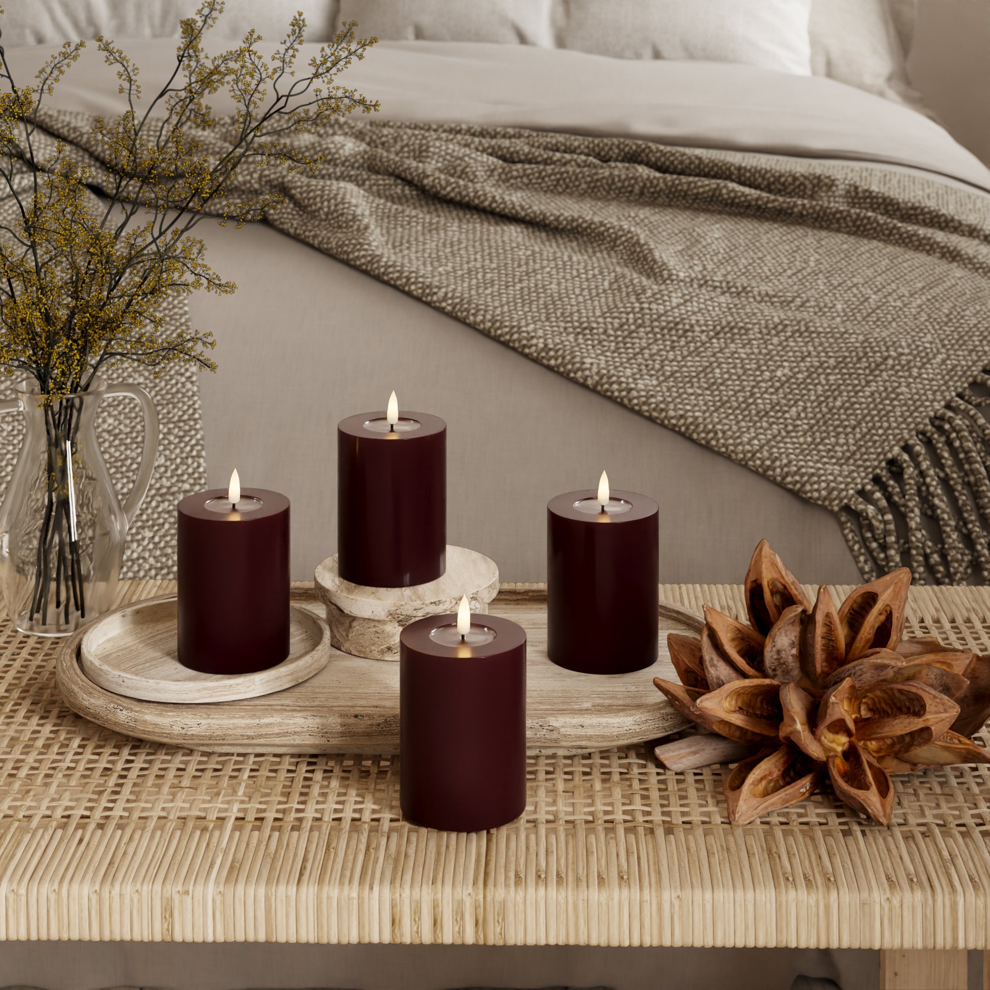 LED Blockljus Ø 7,5 x 10 cm Bourgogne - 4 st