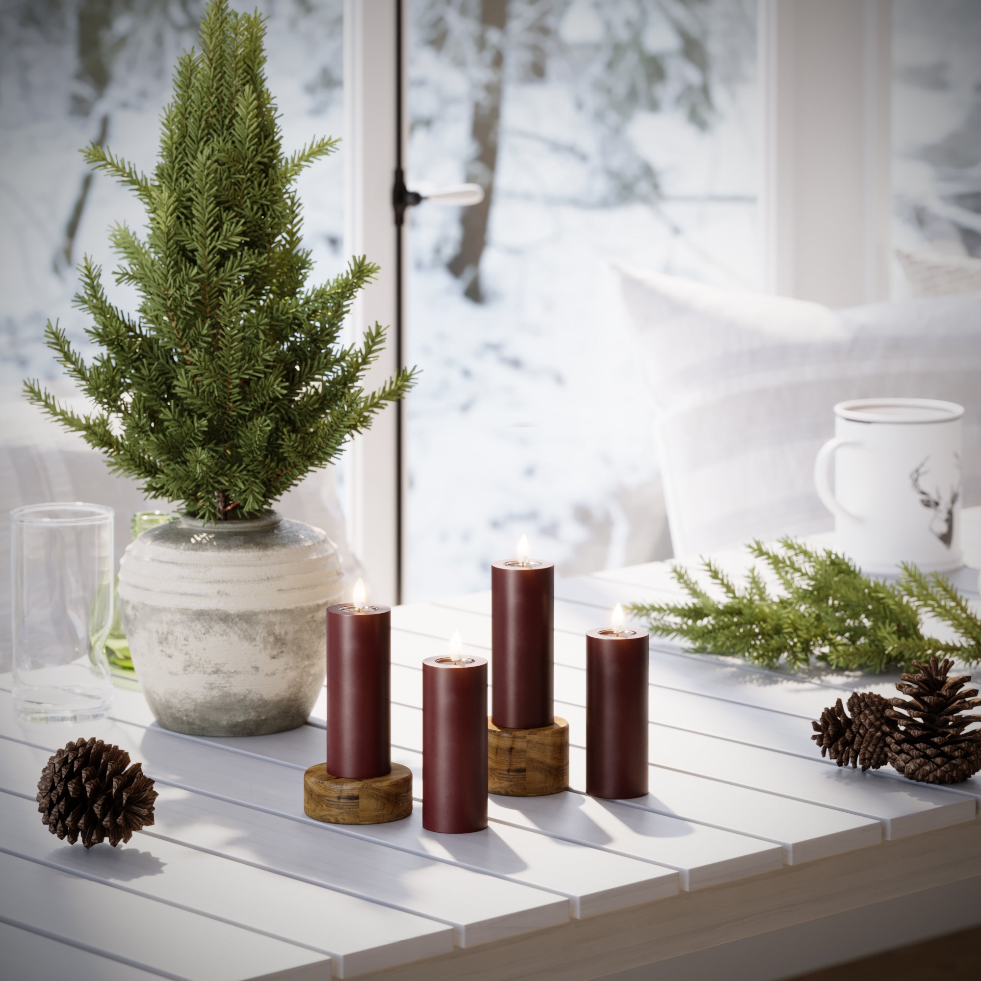 LED Pillar candle Ø 5 x 12.5 cm Burgundy - 4 pcs