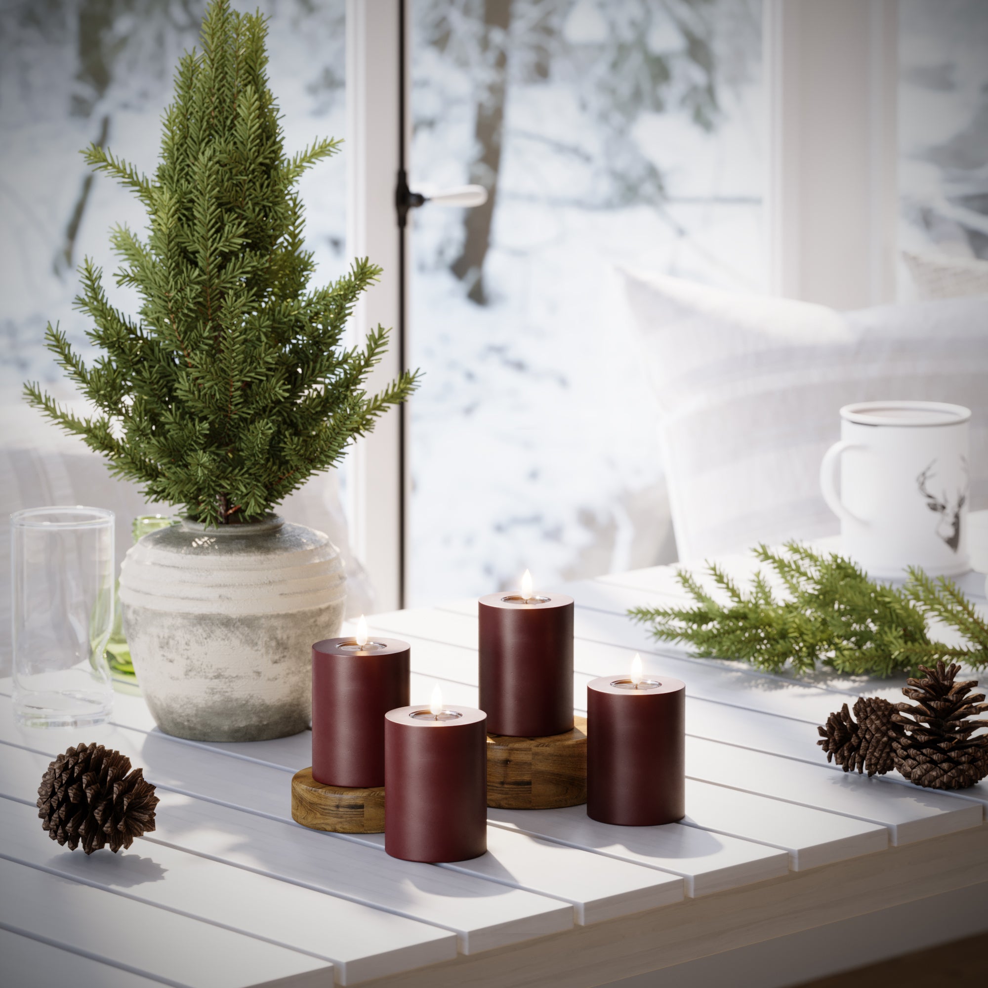 LED Blockljus Ø 7,5 x 10 cm Bourgogne - 4 st