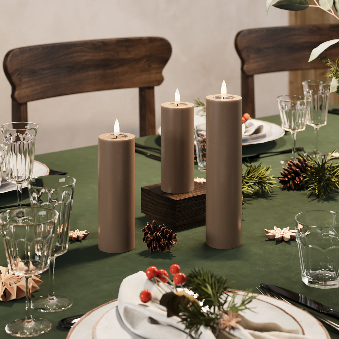 LED -ploki tuli - Ø 5 x 12,5 + 15 + 20 cm Karamell