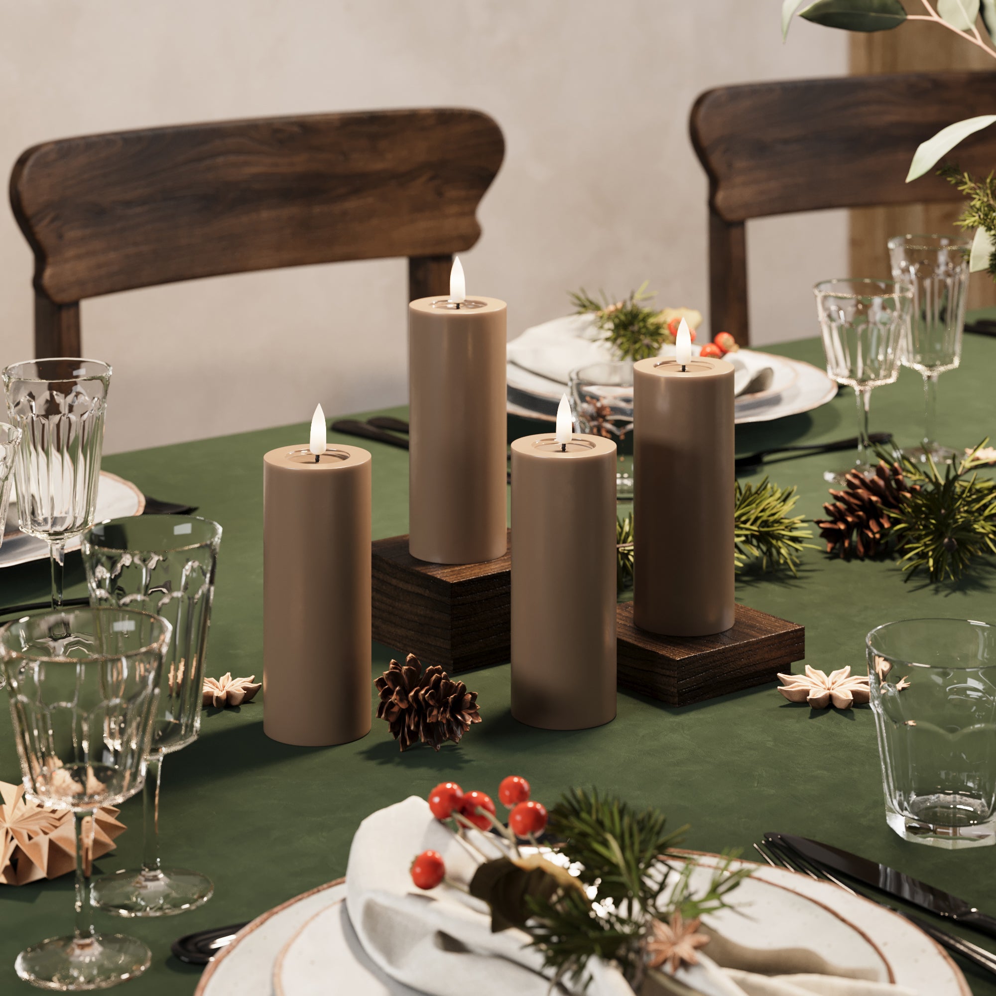 LED Pillar candle Ø 5 x 12.5 cm Caramel - 4 pcs