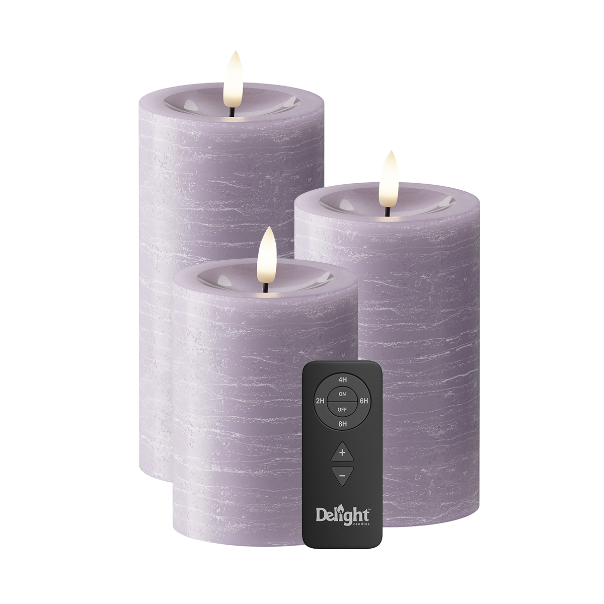 LED Pillar candle Pack of 3, Ø 7.5 x 10/12.5/15 cm Lavender
