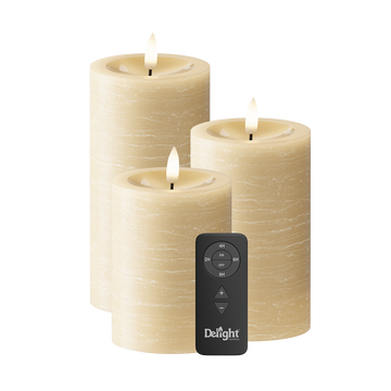 LED Pillar candle Pack of 3, Ø 7.5 x 10/12.5/15 cm Light Caramel