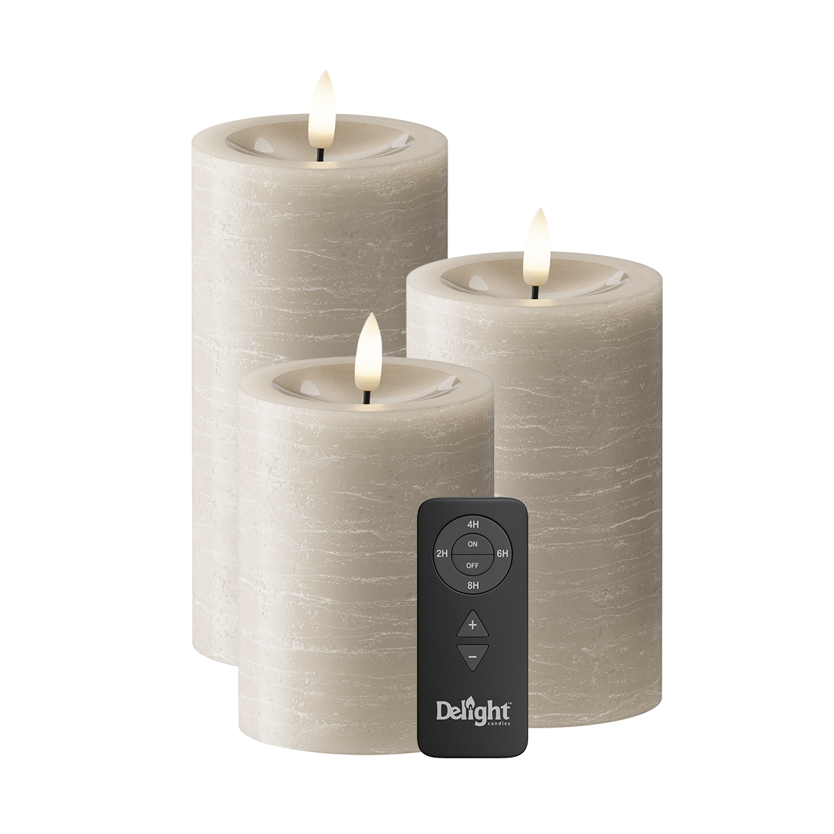 LED Pillar candle Pack of 3, Ø 7.5 x 10/12.5/15 cm Sand