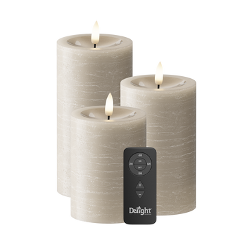 LED Pillar candle Pack of 3, Ø 7.5 x 10/12.5/15 cm Sand