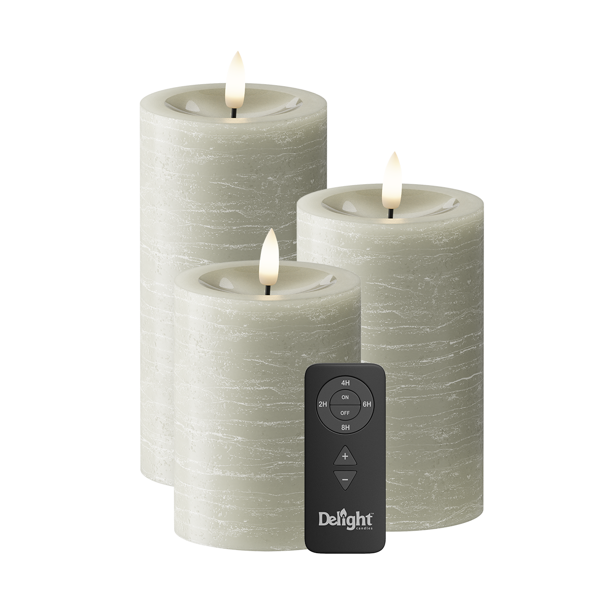 LED Pillar candle Pack of 3, Ø 7.5 x 10/12.5/15 cm Sage green