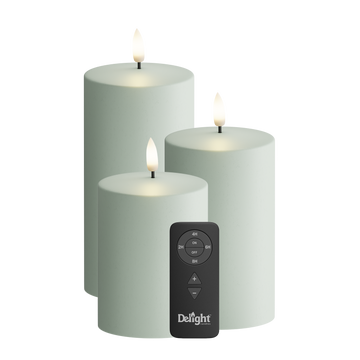 Outdoors LED Pillar candle Pack of 3, Ø 7.5 x 10/12.5/15 cm Sage green