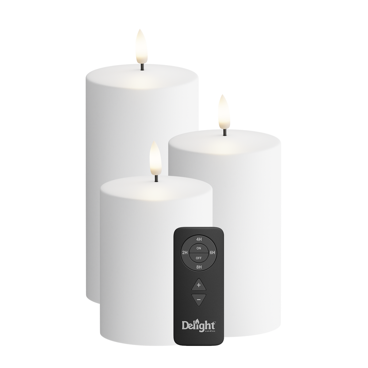 Outdoors LED Pillar candle Pack of 3, Ø 7.5 x 10/12.5/15 cm White