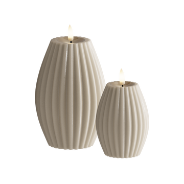 LED Ribbed candle 2 pcs, Ø 7.5 x 10 + Ø 10 x 15 cm Sand