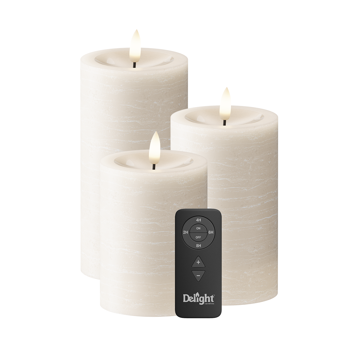 LED Pillar candle Pack of 3, Ø 7.5 x 10/12.5/15 cm Ivory