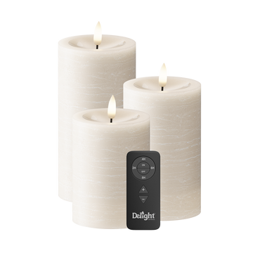 LED Pillar candle Pack of 3, Ø 7.5 x 10/12.5/15 cm Ivory