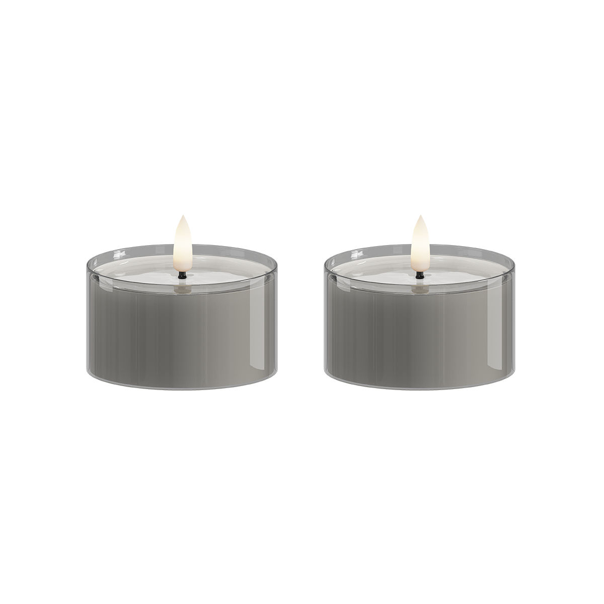 LED Telys i Glass 2 stk., Ø 7,5 x 4,3 cm Grå