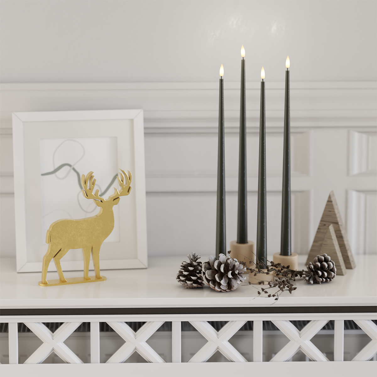 Deluxe Homeart LED Shiny Dinner candle package - Dark Green - 4 pieces 38 cm 2