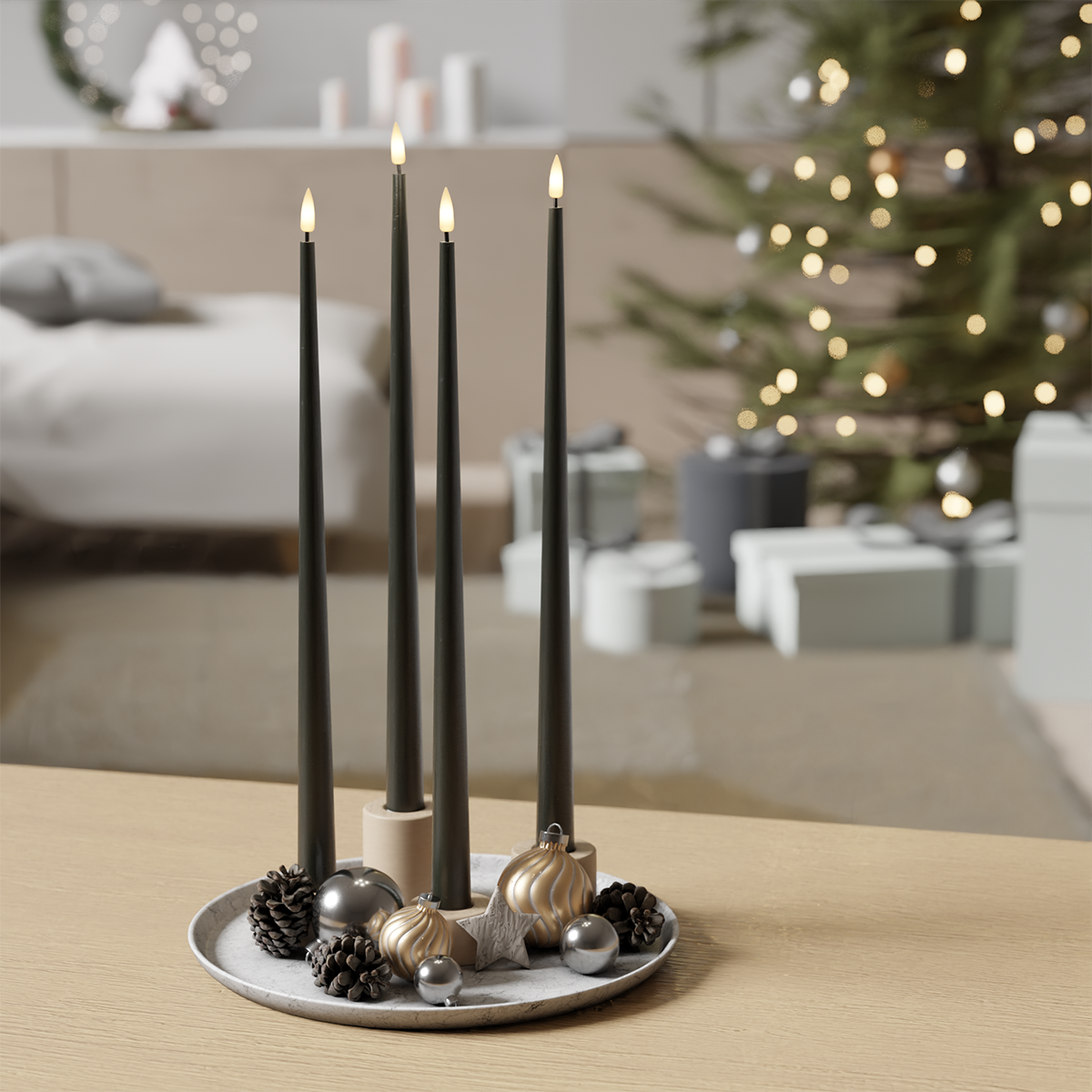 Deluxe Homeart LED Shiny Dinner candle package - Dark Green - 4 pieces 38 cm 1