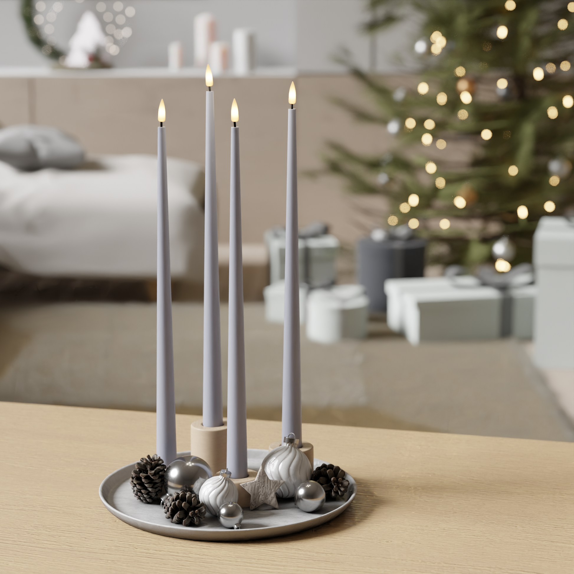 Deluxe Homeart LED Shiny Dinner candle package - Dusty Blue - 4 pieces 38 cm 1