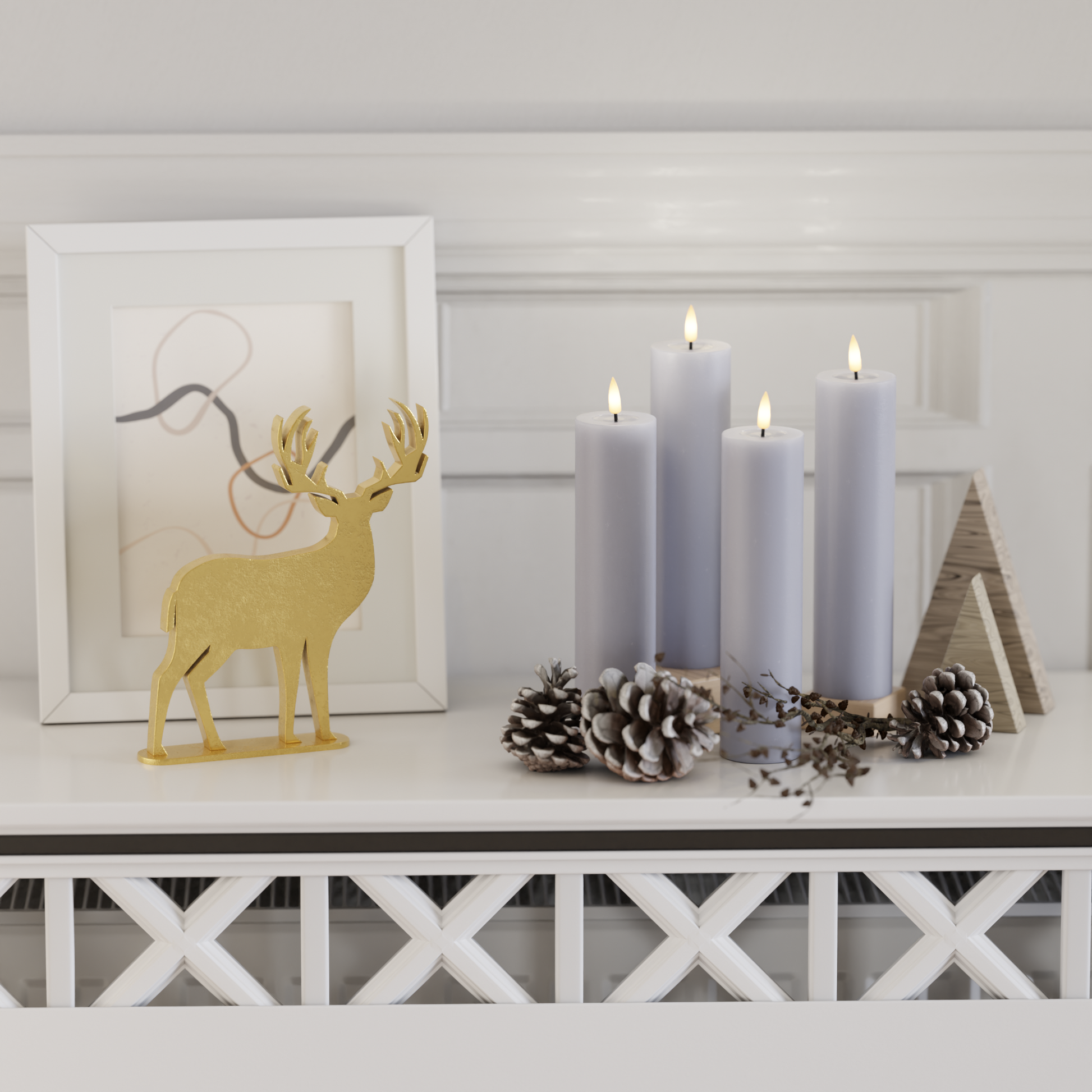 Deluxe Homeart LED Pillar candle package - Dusty Blue - 5 x 12.5 + 15 + 20 2