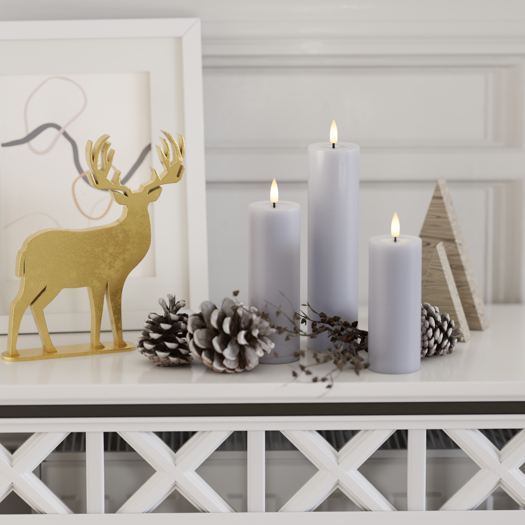 Deluxe Homeart LED Pillar candle package - Dusty Blue - 5 x 12.5 + 15 + 20 3