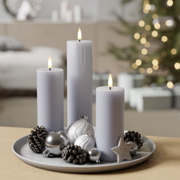 Deluxe Homeart LED Pillar candle package - Dusty Blue - 5 x 12.5 + 15 + 20 1