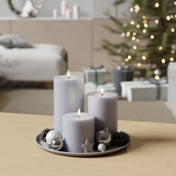 Deluxe Homeart LED Pillar candle package - Dusty Blue - 10 x 10, 15 & 20 cm 1