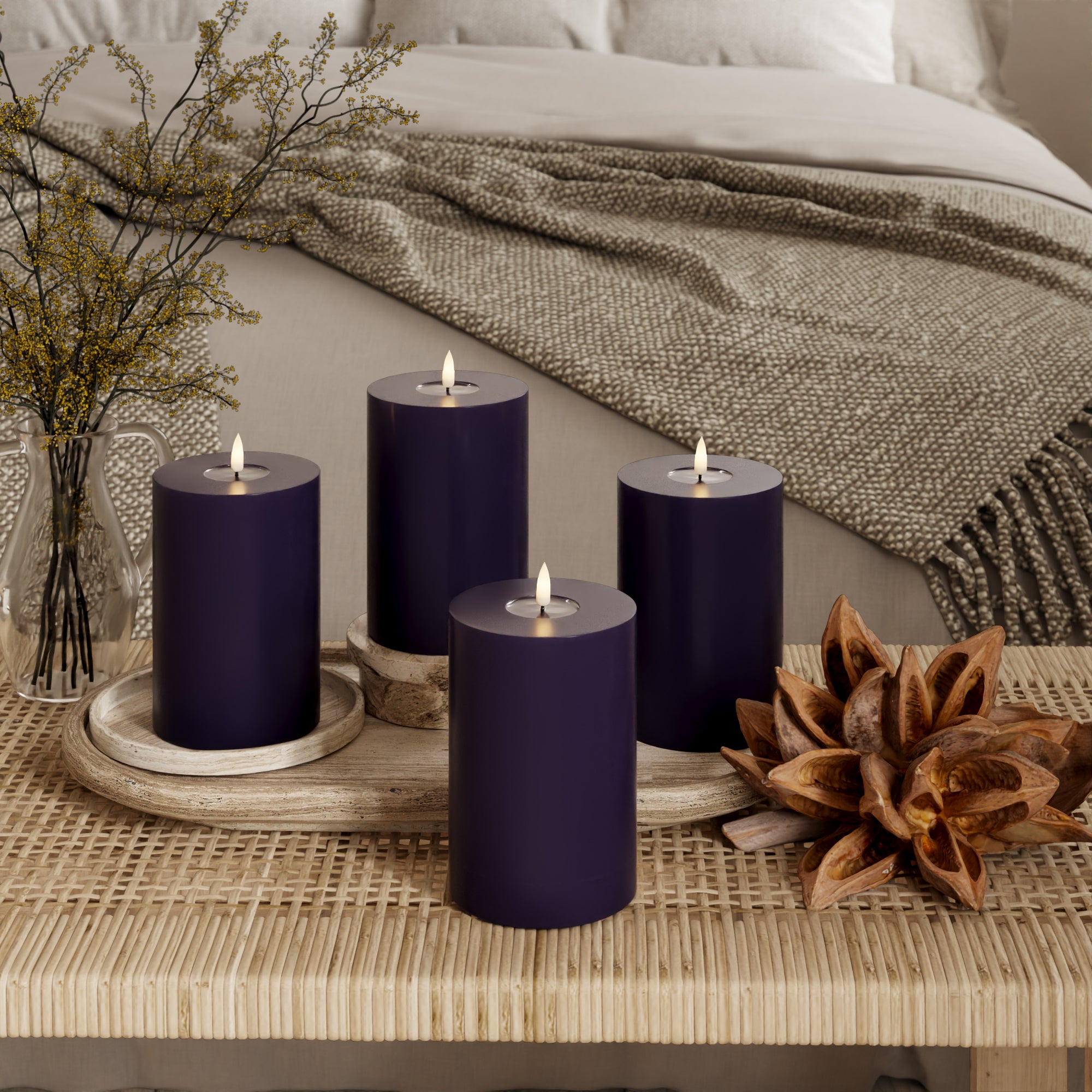 LED Pillar candle Ø 10 x 15 cm Dark Purple - 4 pcs