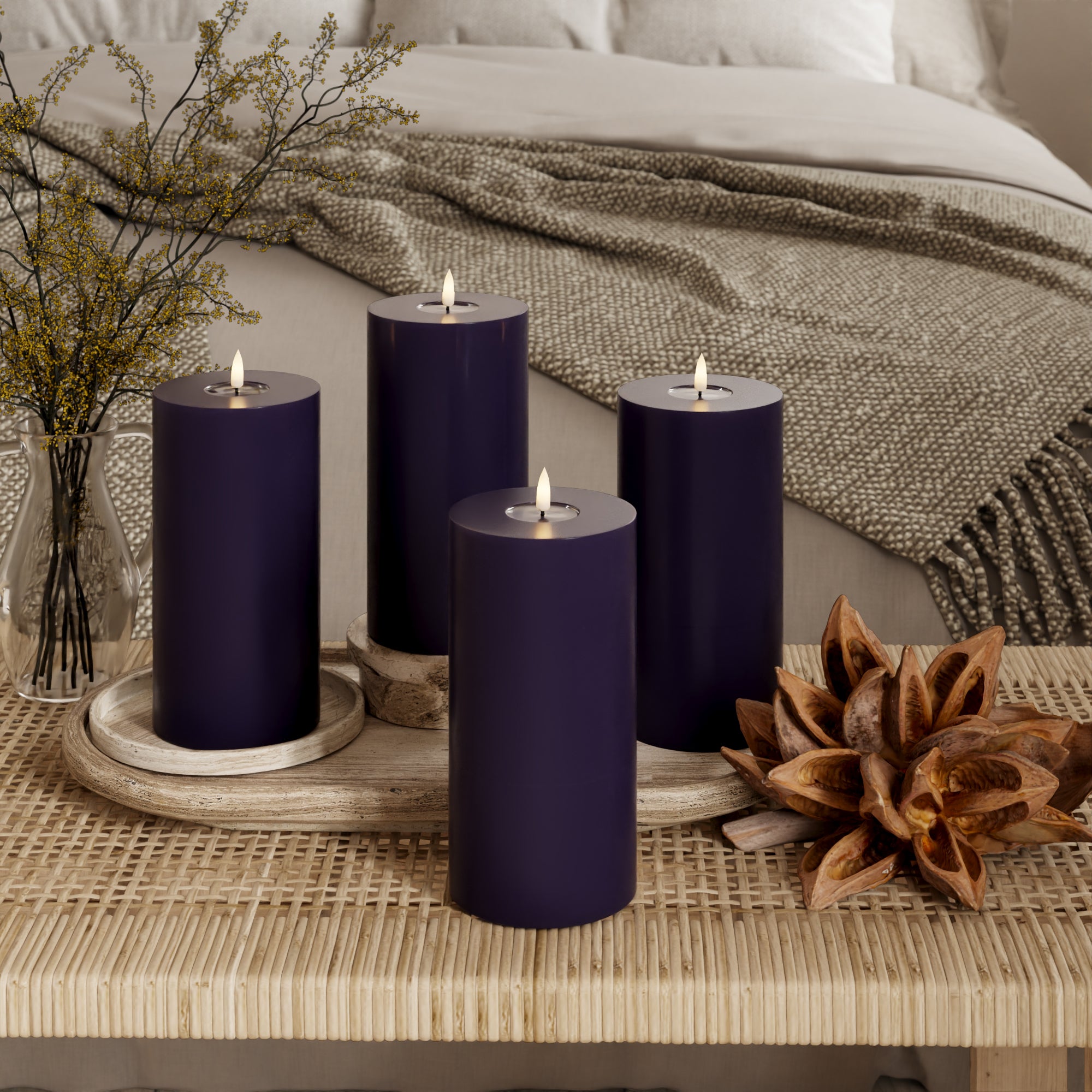LED Pillar candle Ø 10 x 20 cm Dark Purple - 4 pcs