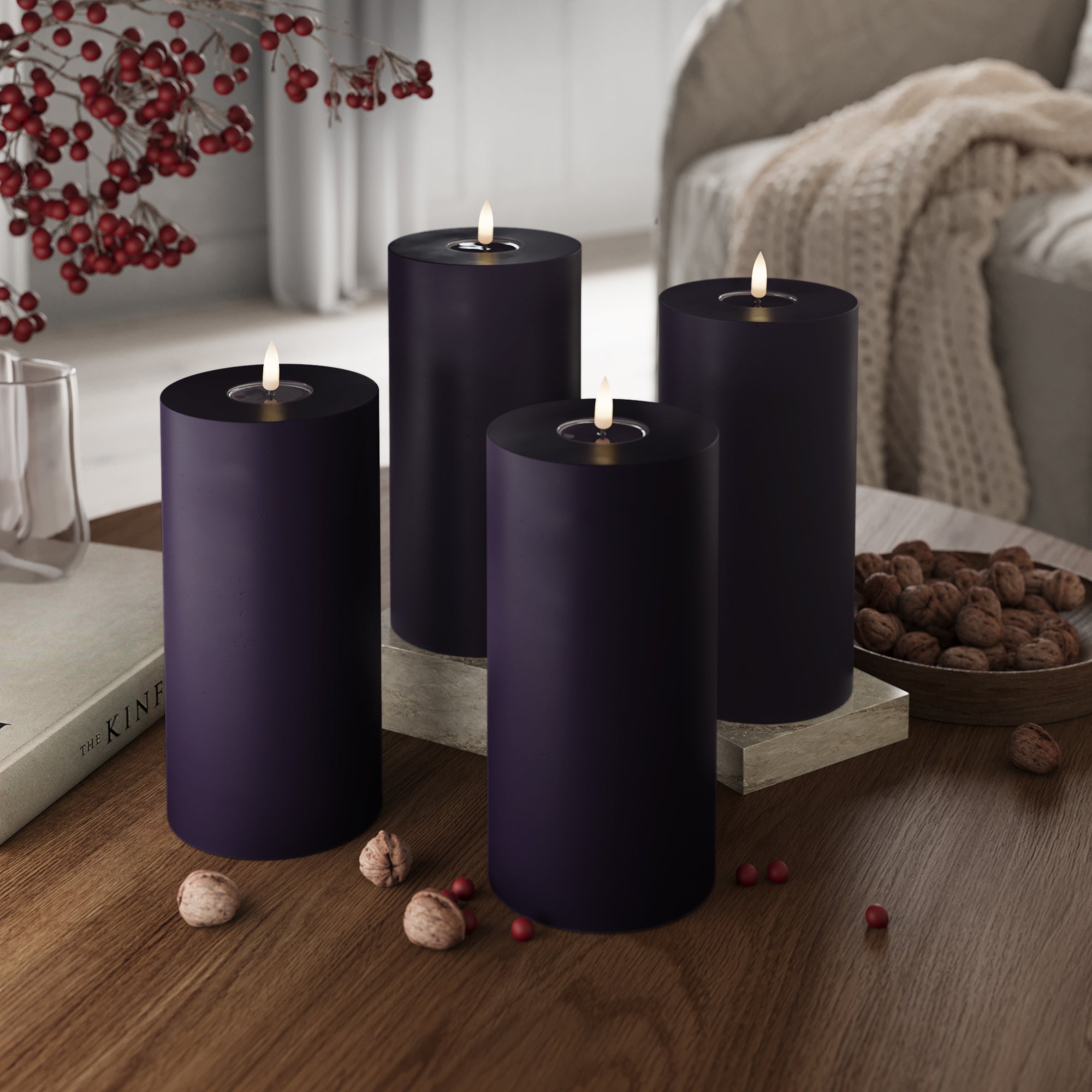 LED Pillar candle Ø 10 x 20 cm Dark Purple - 4 pcs