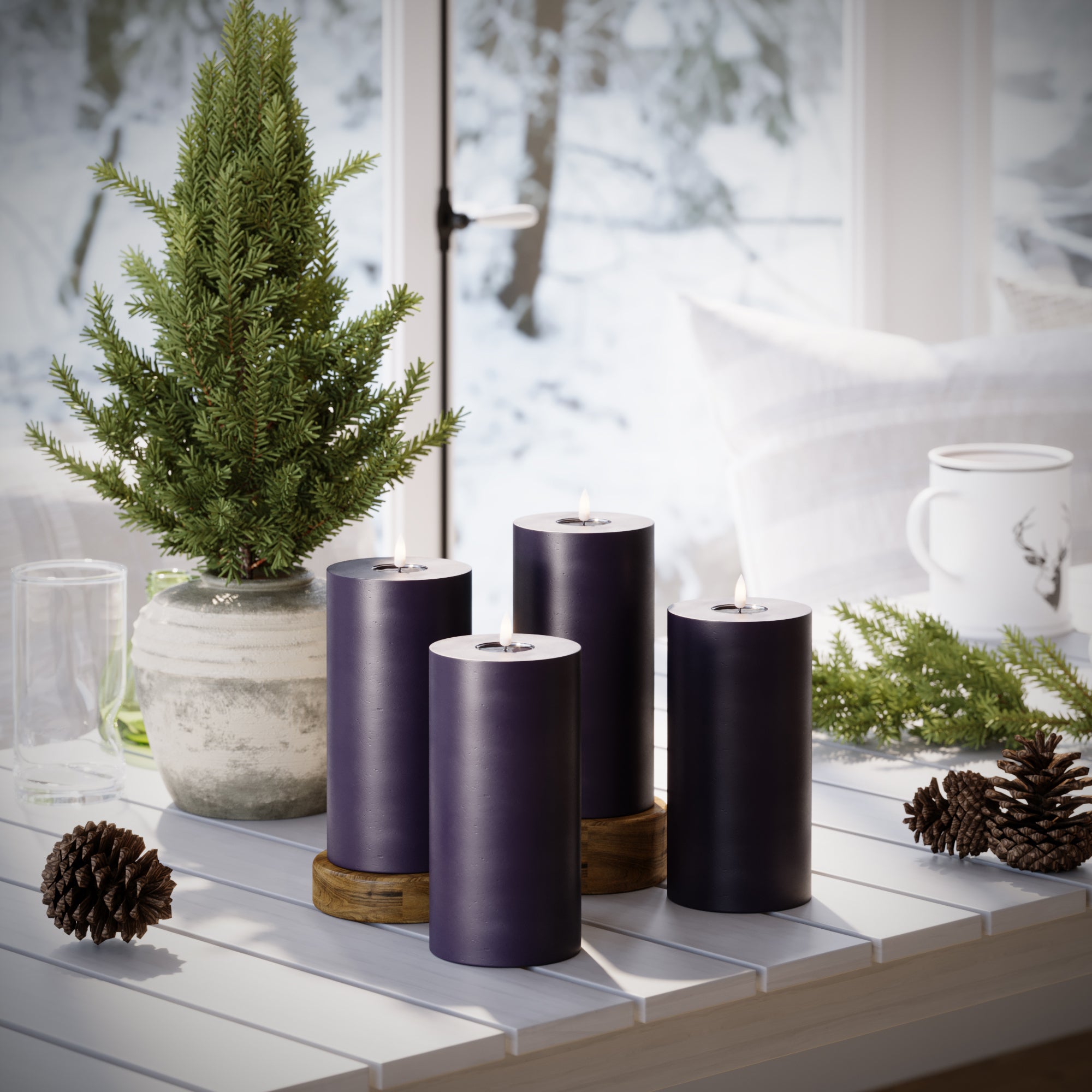 LED Pillar candle Ø 10 x 20 cm Dark Purple - 4 pcs