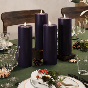 LED Pillar candle Ø 7.5 x 20 cm Dark Purple - 4 pcs