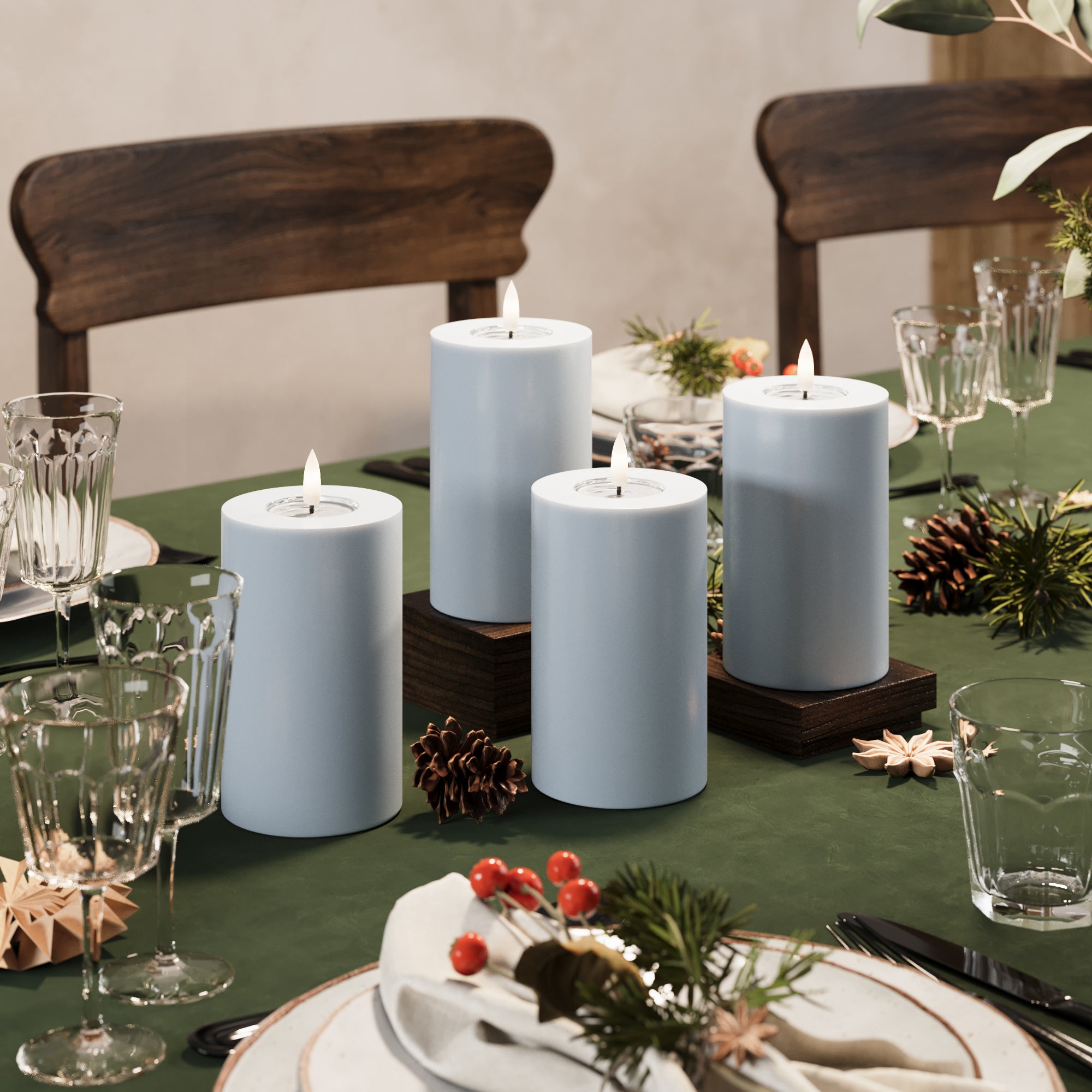 LED Pillar candle Ø 7.5 x 12.5 cm Dusty Blue - 4 pcs