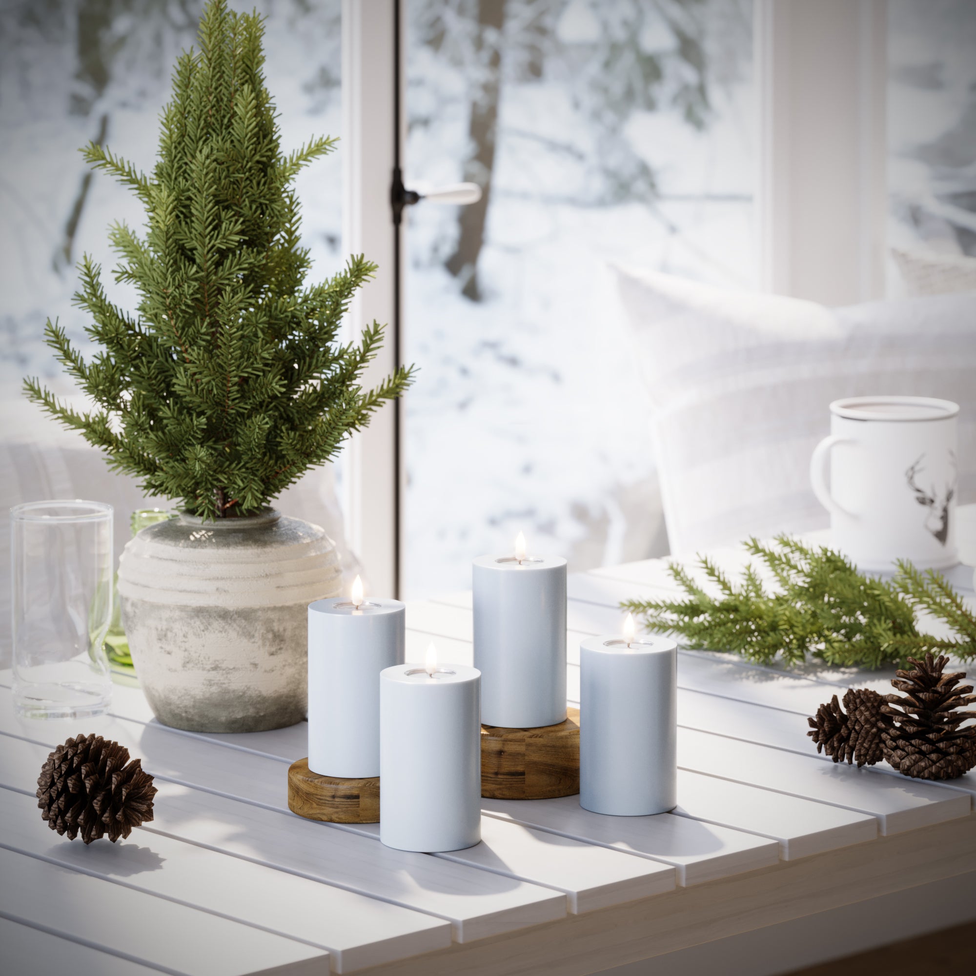 LED Pillar candle Ø 7.5 x 12.5 cm Dusty Blue - 4 pcs