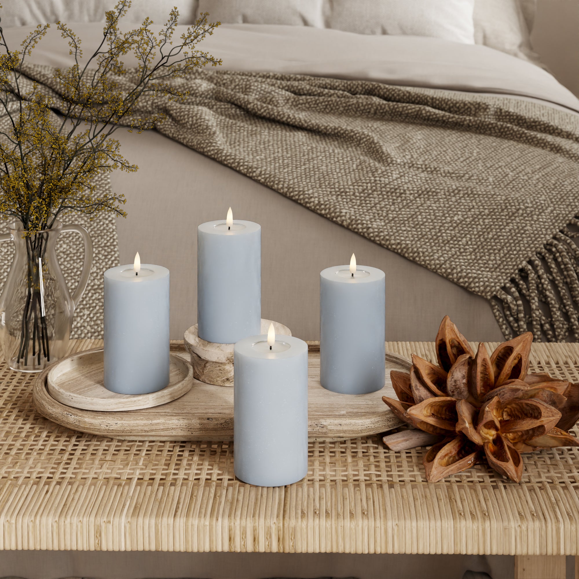LED Pillar candle Ø 7.5 x 12.5 cm Dusty Blue - 4 pcs