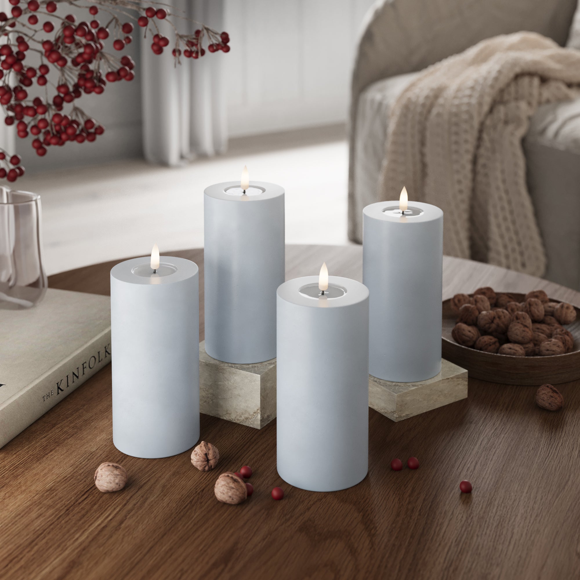 LED Pillar candle Ø 7.5 x 12.5 cm Dusty Blue - 4 pcs