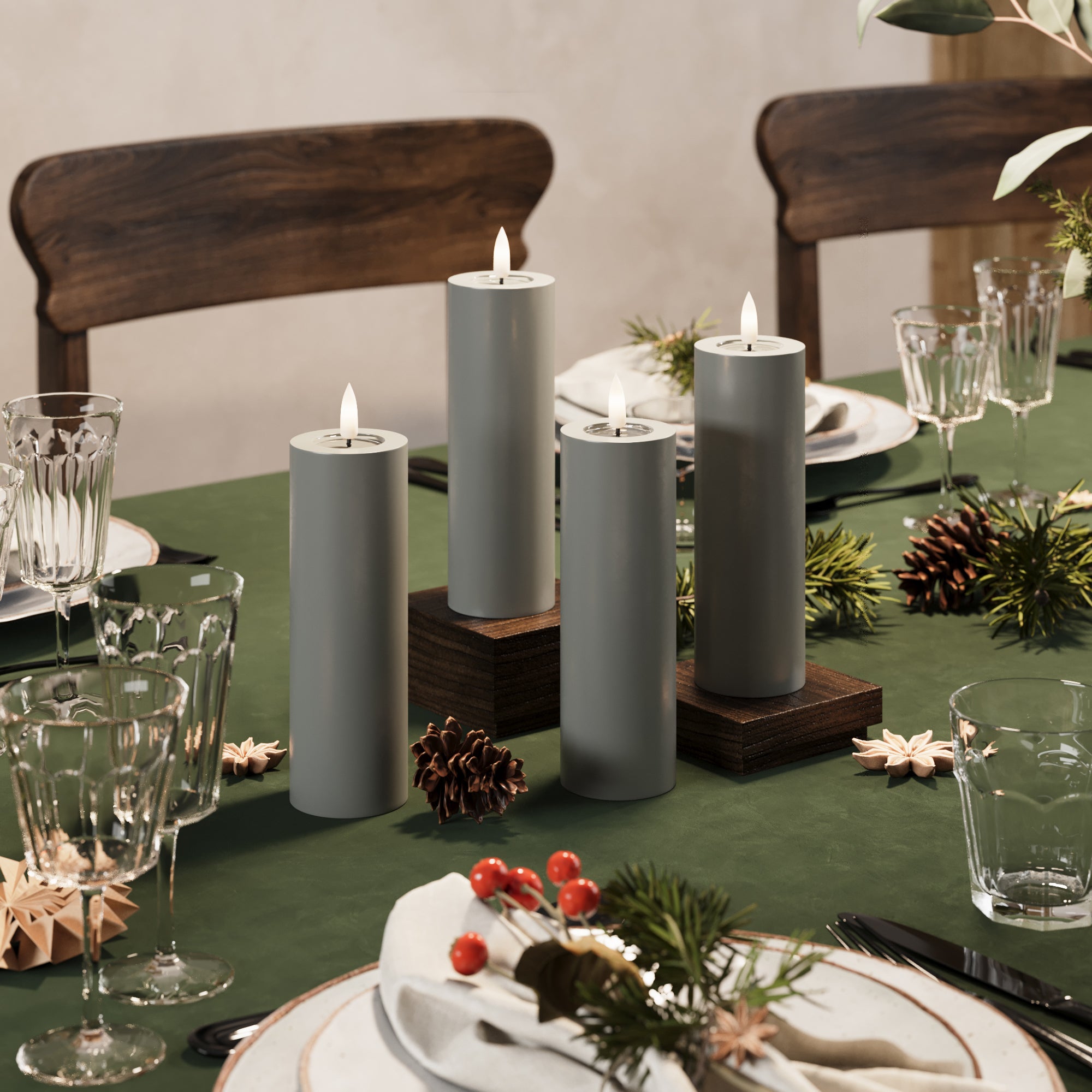 LED Pillar candle Ø 5 x 15 cm Gray - 4 pcs