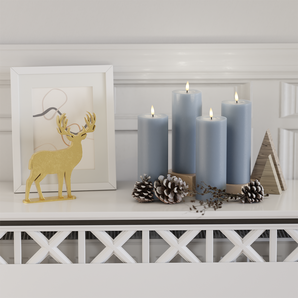 Deluxe Homeart LED Pillar candle package - Ice Blue - 4 pieces 7.5 x 20 2