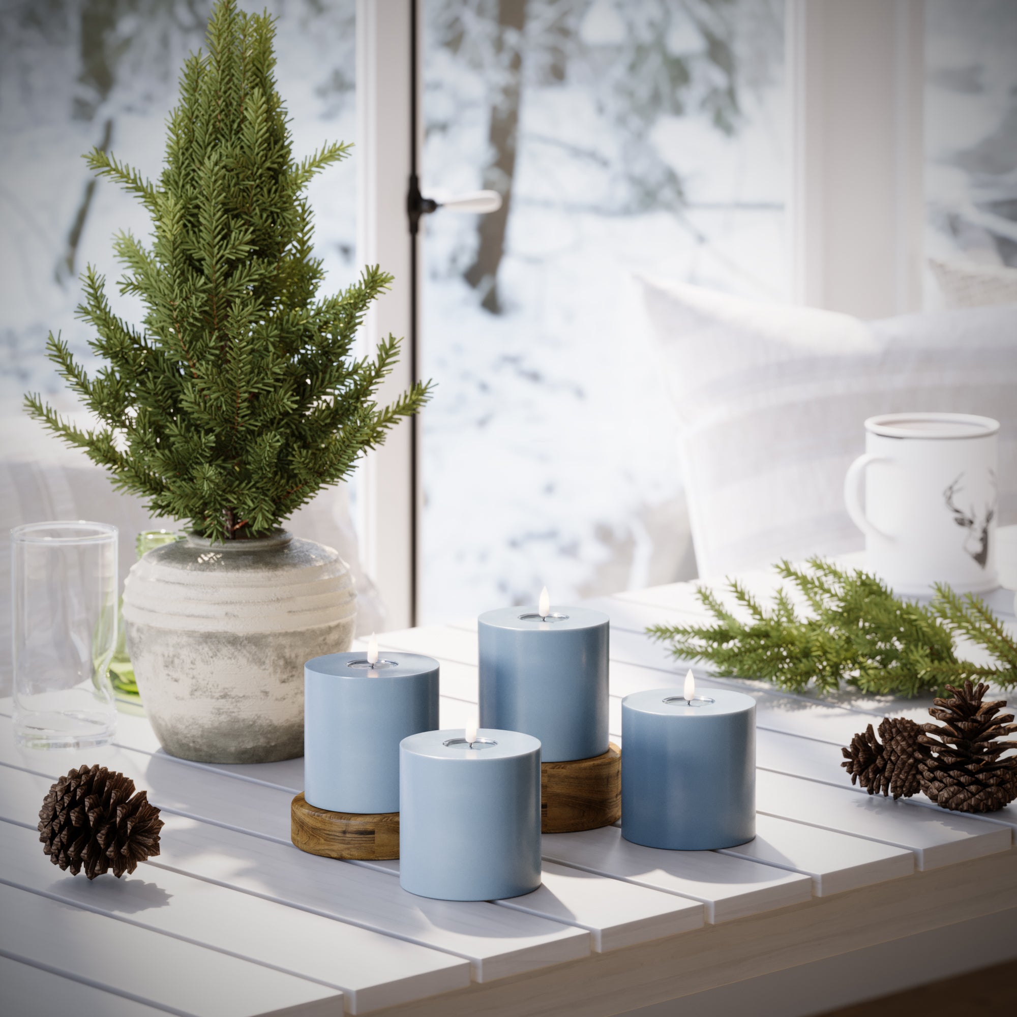 LED Pillar candle Ø 10 x 10 cm Ice Blue - 4 pcs