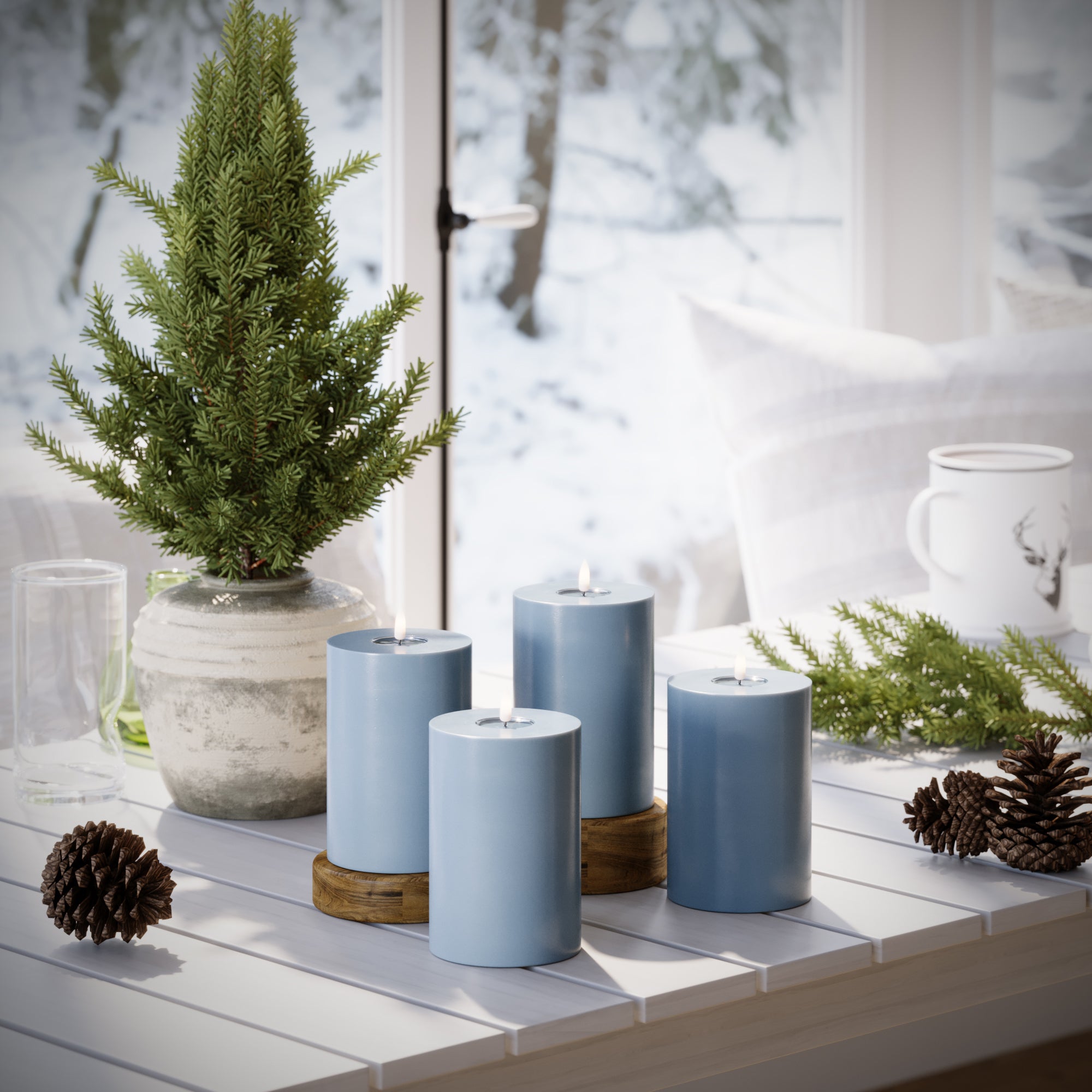 LED Pillar candle Ø 10 x 15 cm Ice Blue - 4 pcs