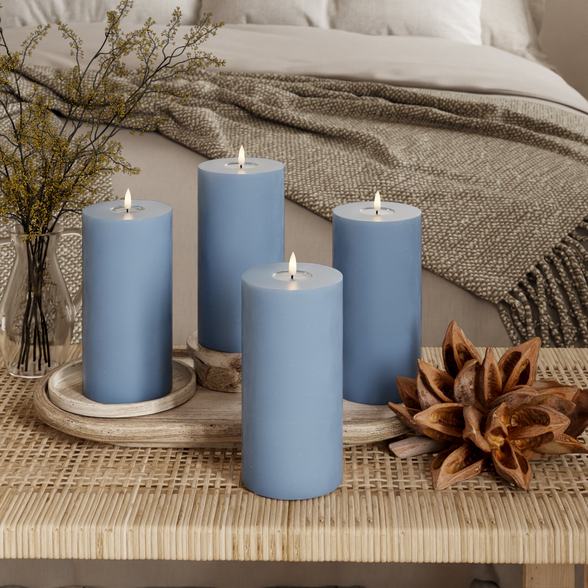 LED Blockljus Ø 10 x 20 cm Isblå - 4 st