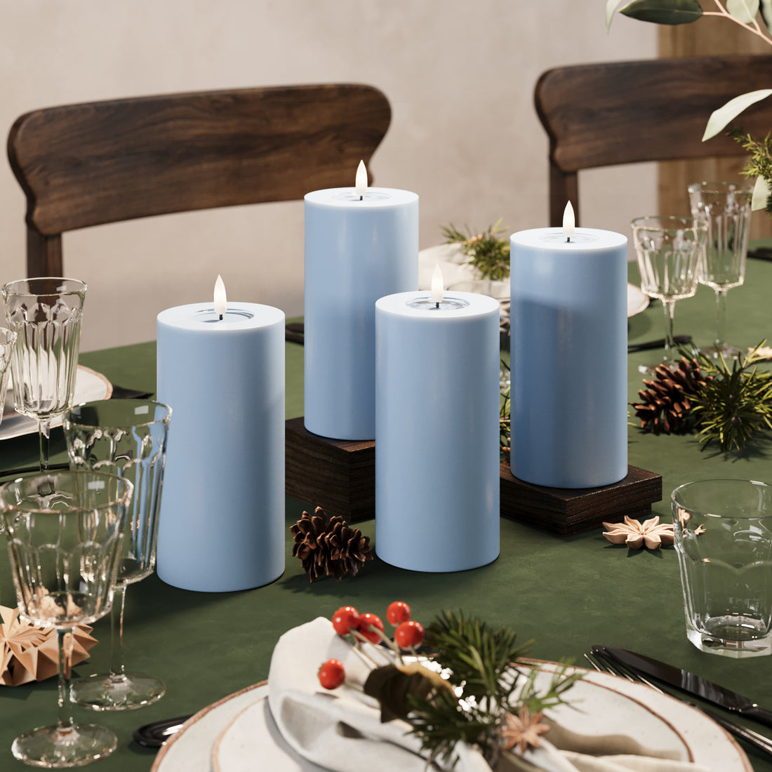 LED Pillar candle Ø 7.5 x 15 cm Ice Blue - 4 pcs