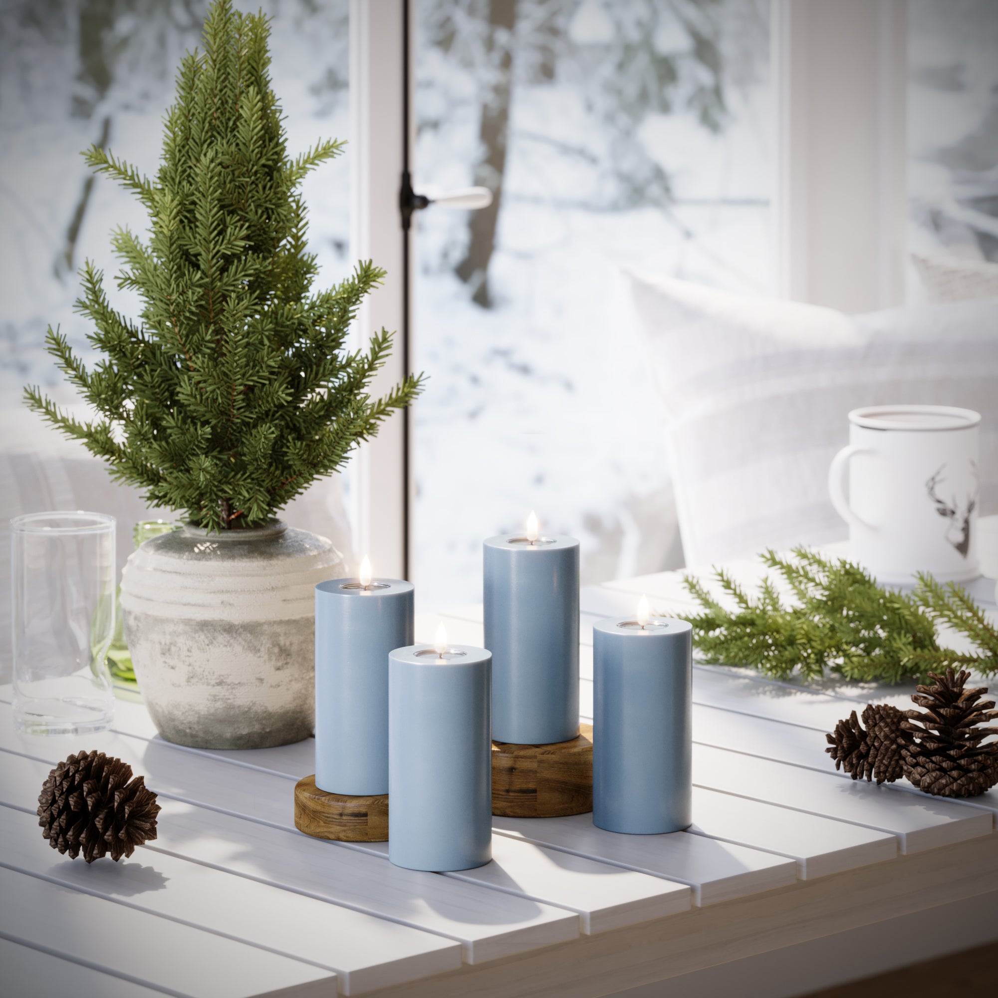 LED Pillar candle Ø 7.5 x 15 cm Ice Blue - 4 pcs