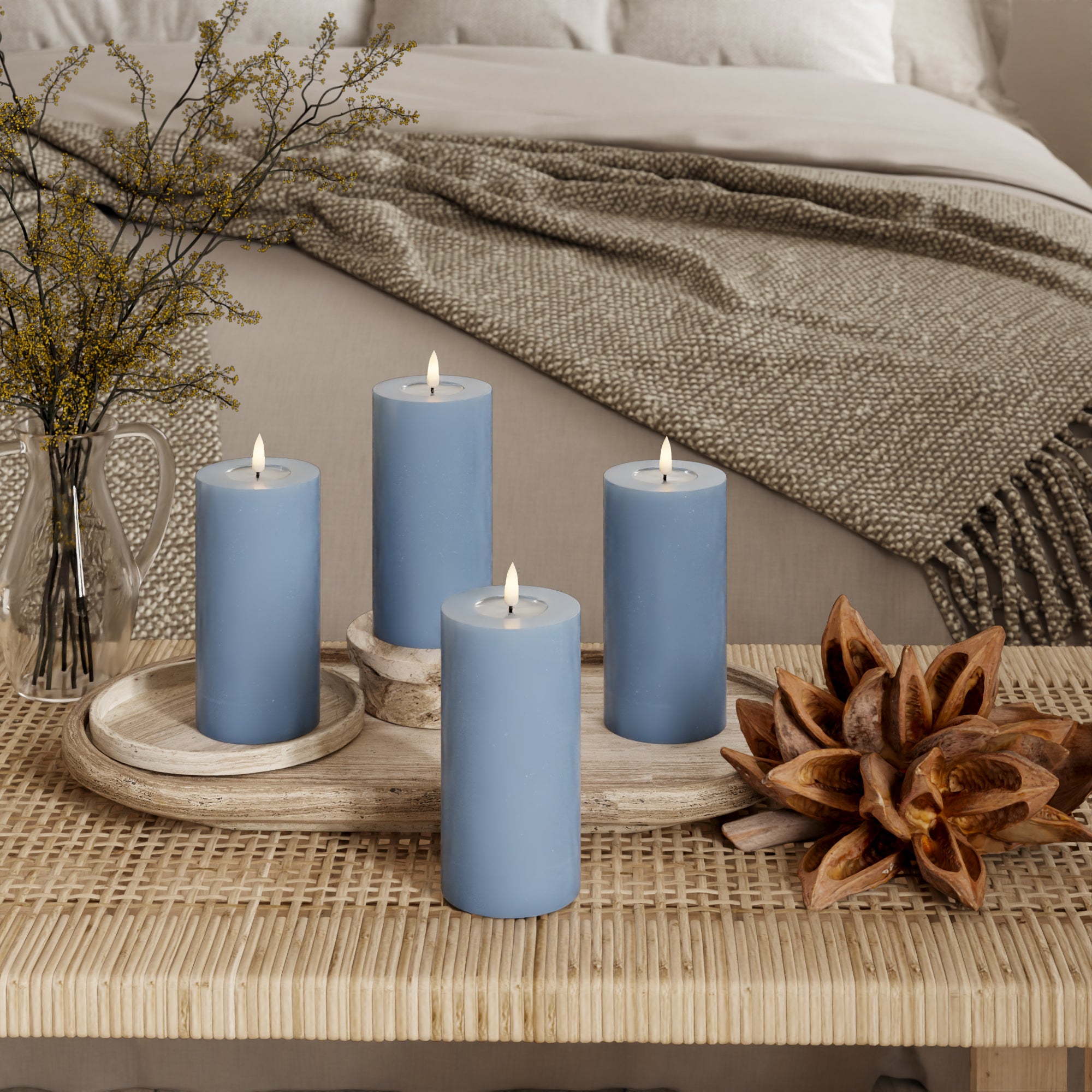 LED Pillar candle Ø 7.5 x 15 cm Ice Blue - 4 pcs