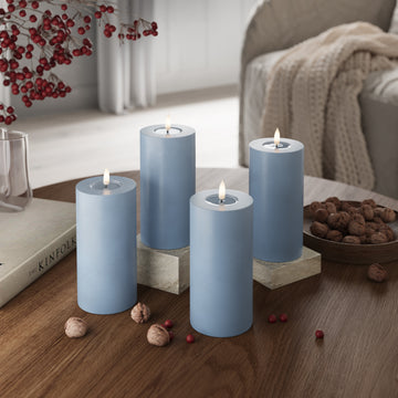 LED Pillar candle Ø 7.5 x 15 cm Ice Blue - 4 pcs
