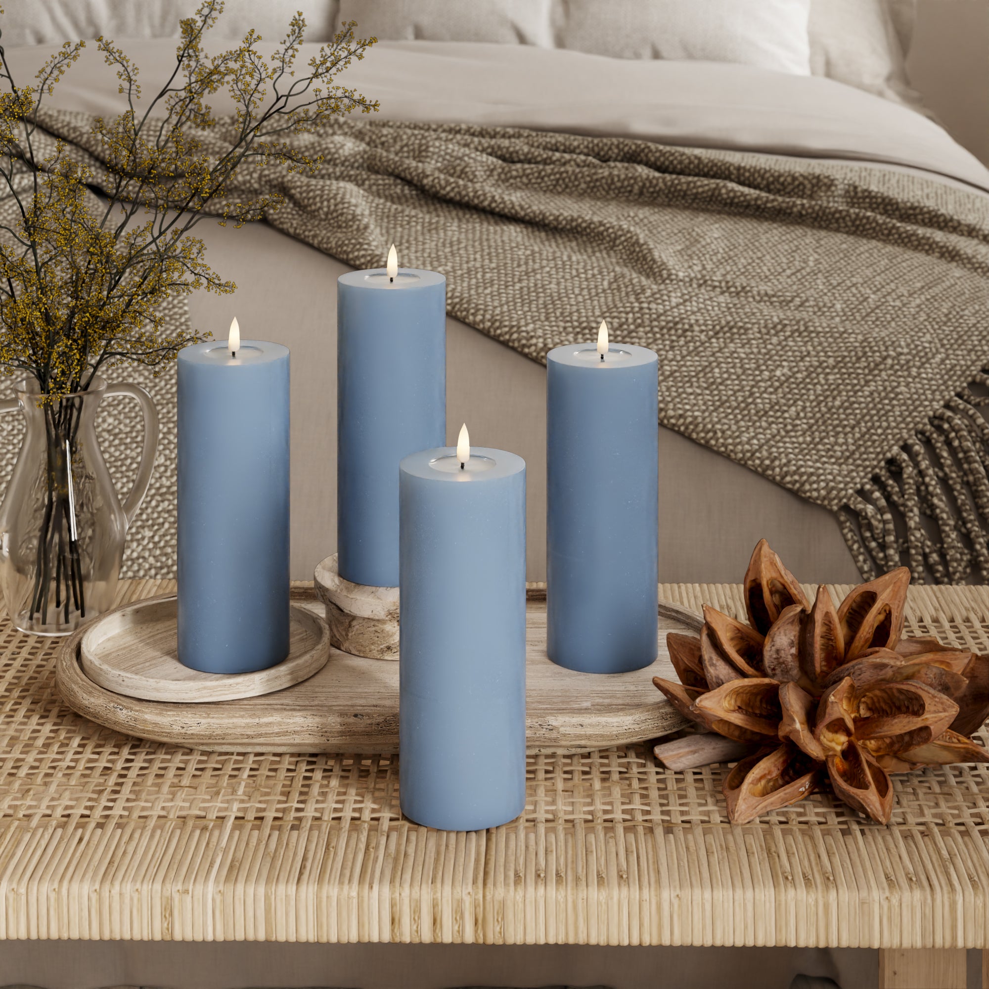 LED Pillar candle Ø 7.5 x 20 cm Ice Blue - 4 pcs