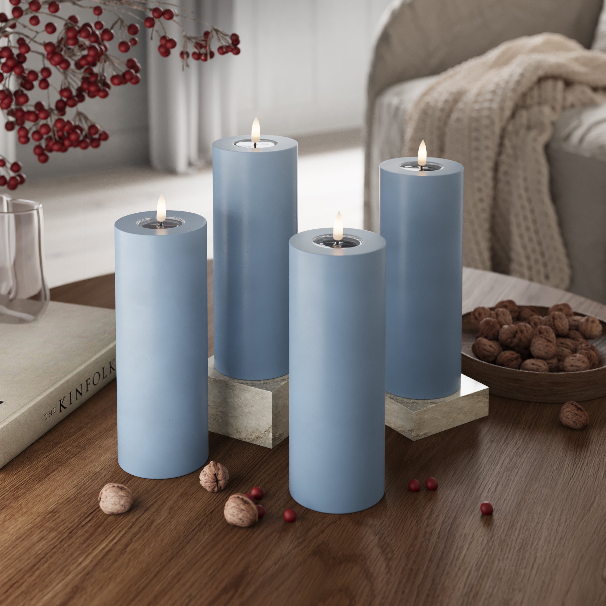 LED Pillar candle Ø 7.5 x 20 cm Ice Blue - 4 pcs