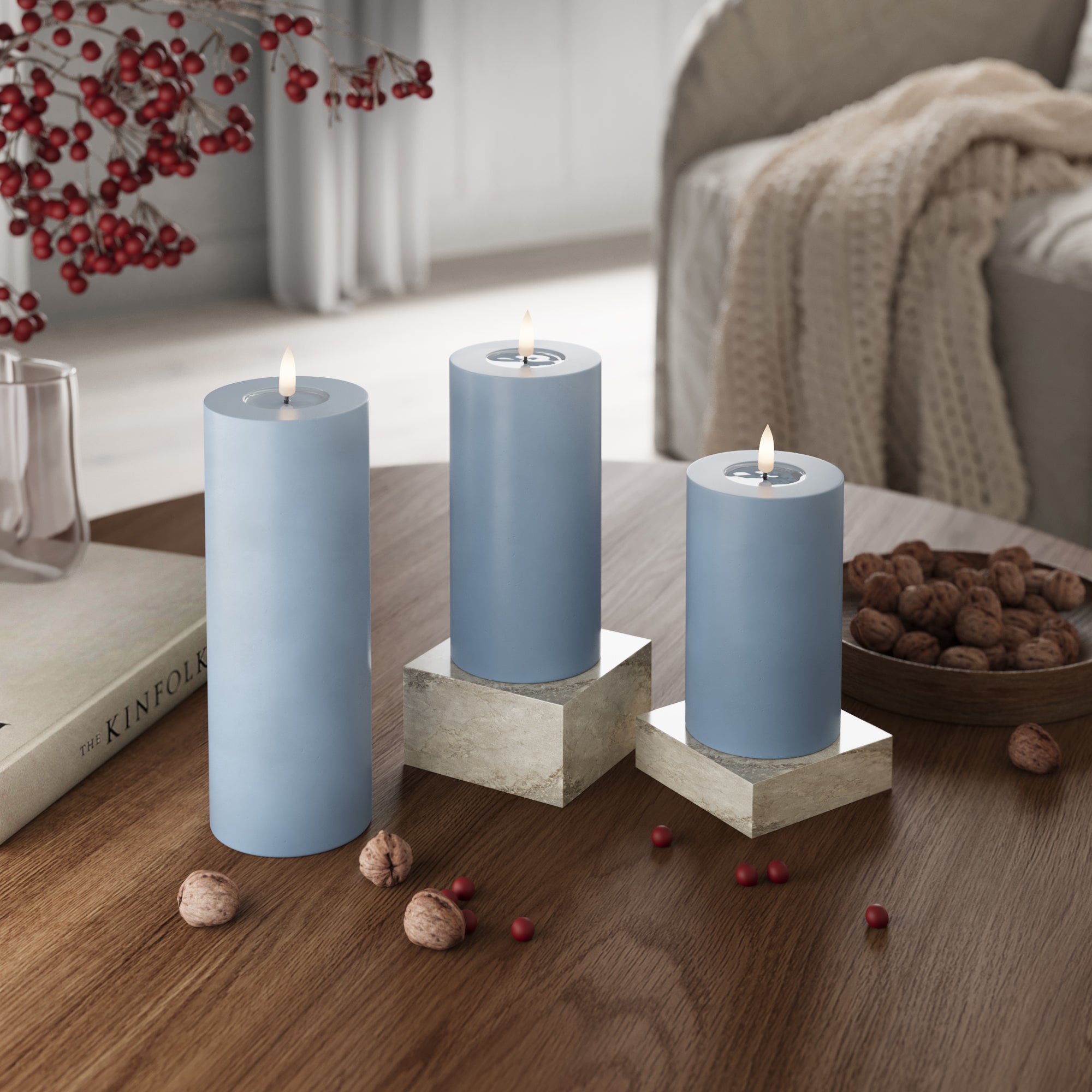 LED Pillar candle Ø 7.5 x 12.5 + 15 + 20 Ice Blue