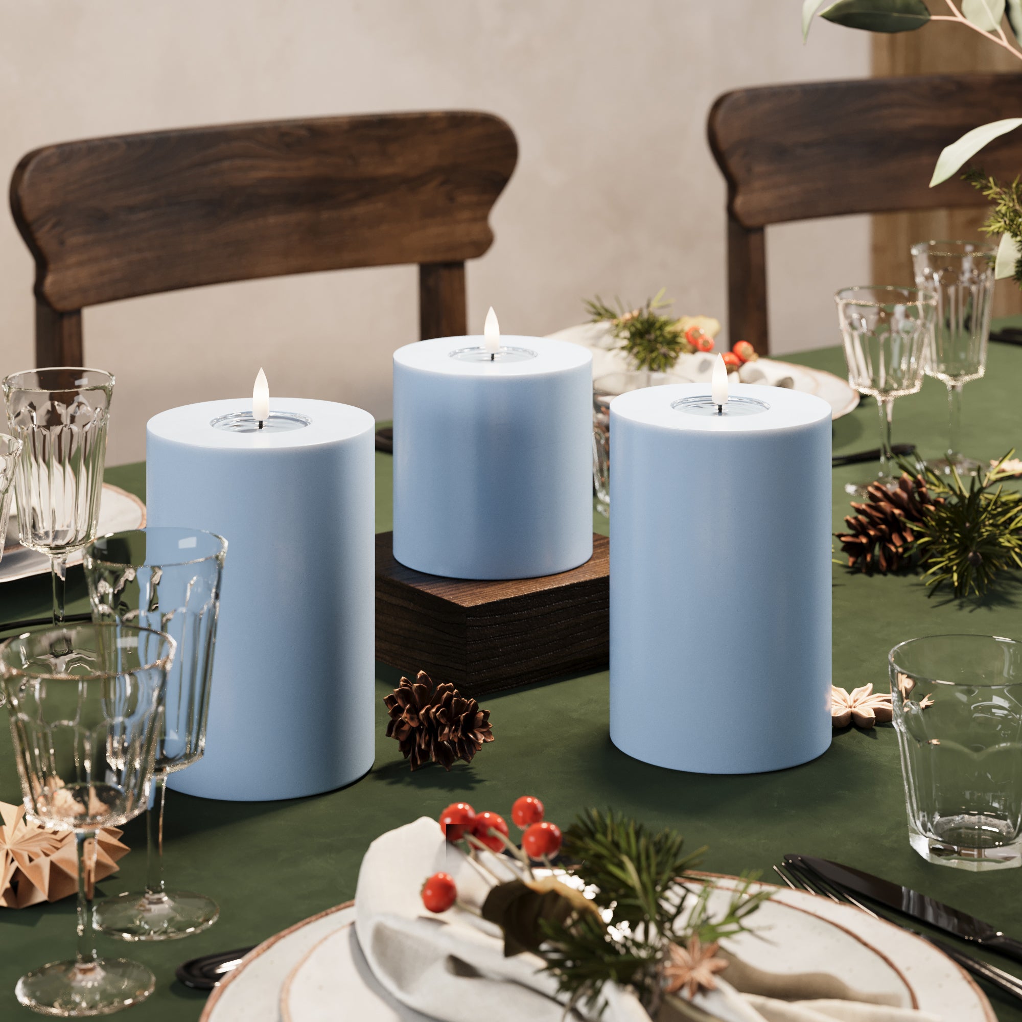 LED Pillar candle Ø 10 x 10 + 15 + 20 cm Ice Blue